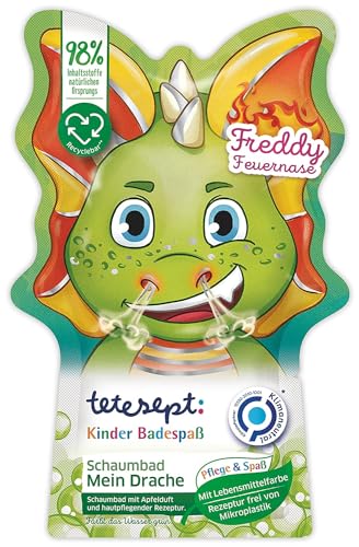tetesept Children's Bathing Fun Bubble Bath My Dragon with fruity apple scent and caring skin formula – Dragon-strong bath foam and green water – 15 ml on sale